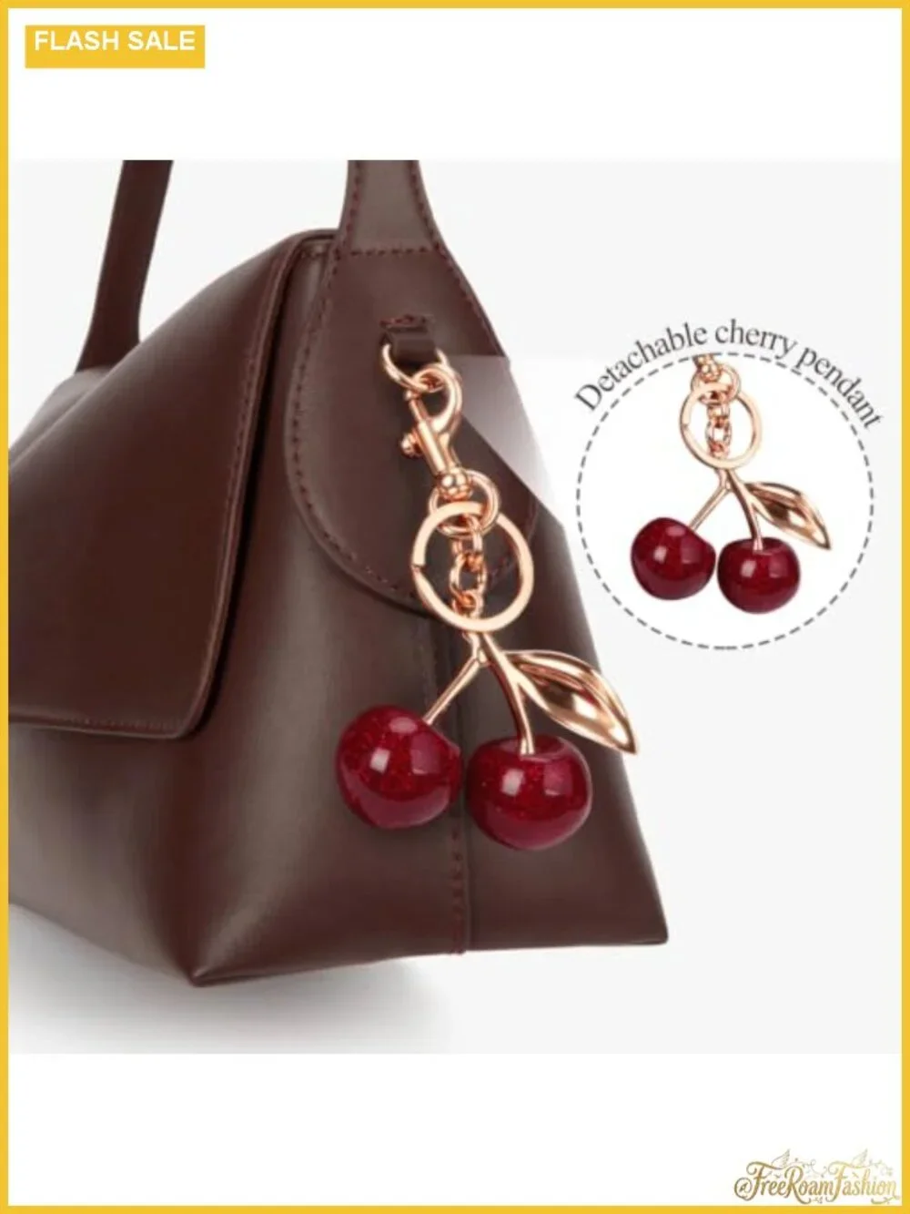 Vintage Faux Leather Hobo Shoulder Bag with Detachable Cherry Charm